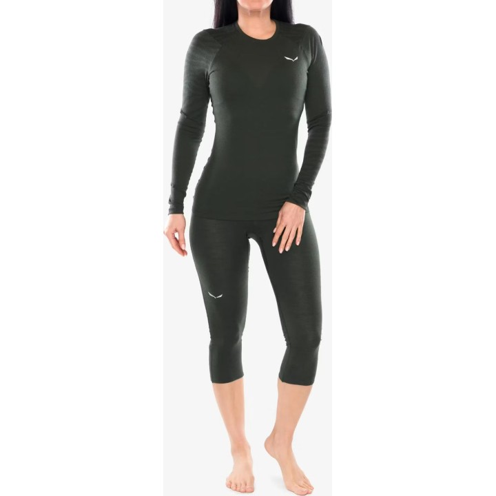 Camiseta térmica de manga larga Salewa Cristallo Warm para mujer, color verde oliva oscuro