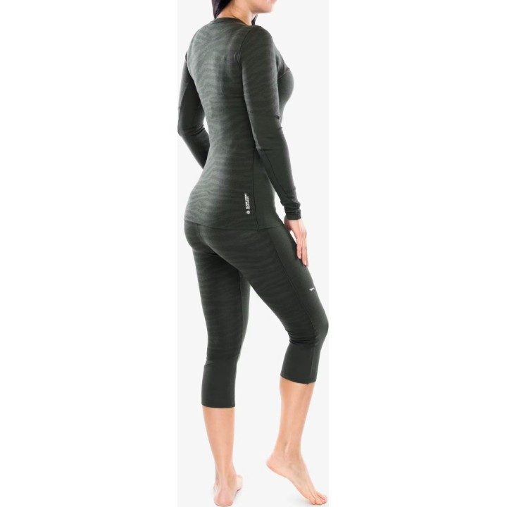 Camiseta térmica de manga larga Salewa Cristallo Warm para mujer, color verde oliva oscuro