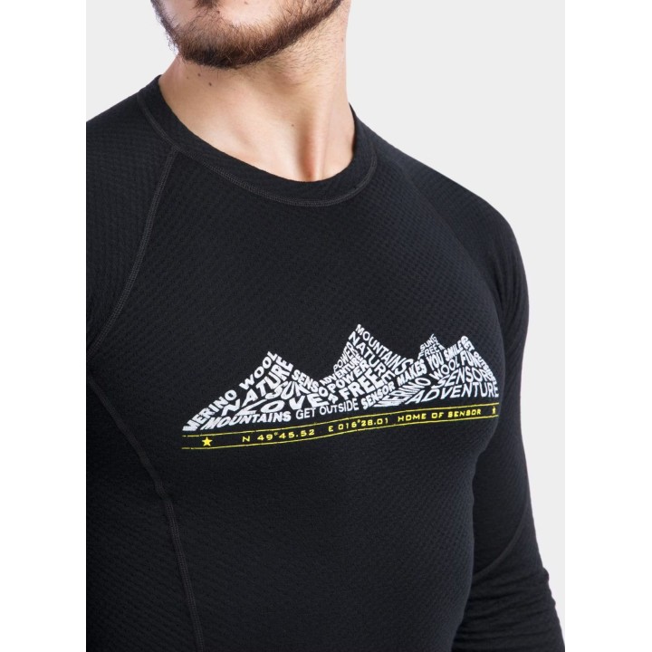Camiseta térmica Sensor Merino DF Adventure de manga larga para hombre, color negro, talla L