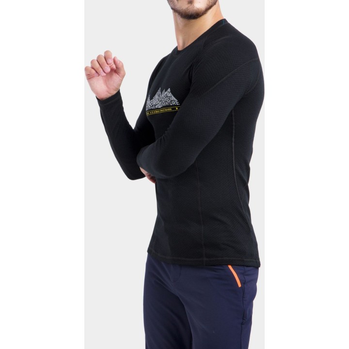 Camiseta térmica Sensor Merino DF Adventure de manga larga para hombre, color negro, talla L