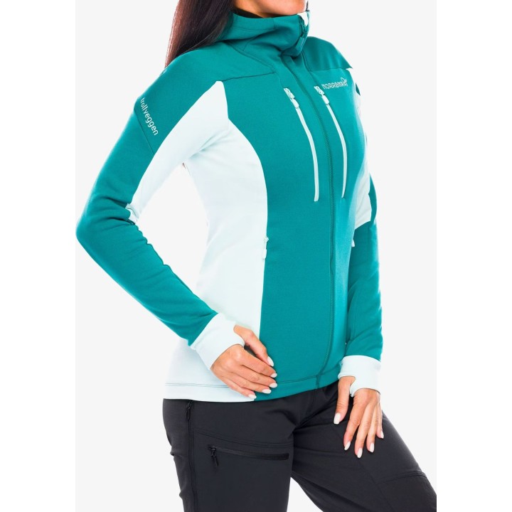 Chaqueta con capucha Norrøna Trollveggen Powerstretch Pro Zip para mujer, color Everglade, talla L