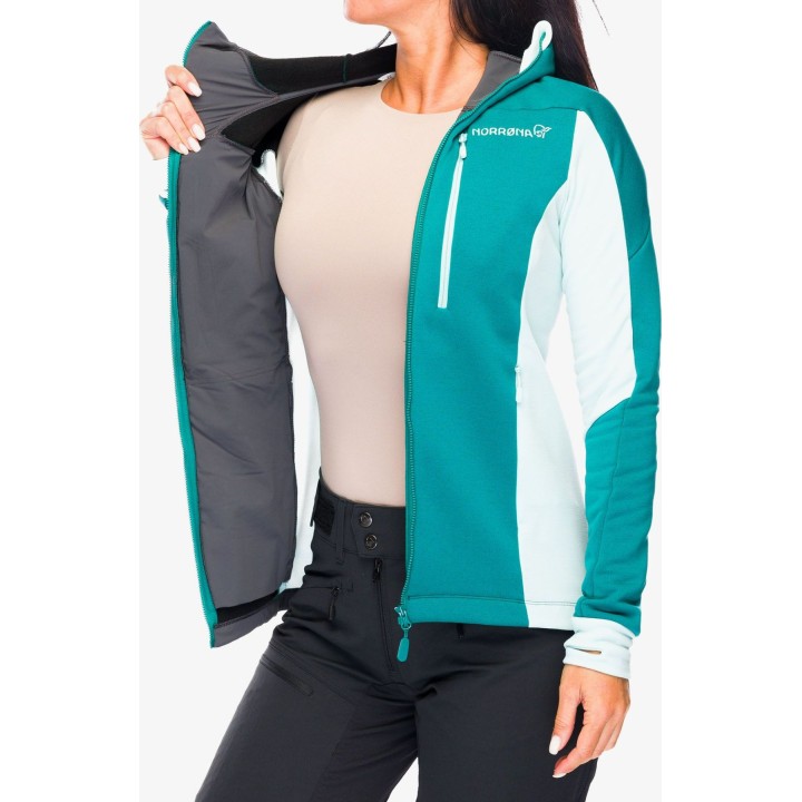 Chaqueta con capucha Norrøna Trollveggen Powerstretch Pro Zip para mujer, color Everglade, talla L
