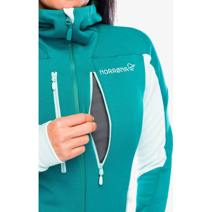 Casaco com capuz Norrøna Trollveggen Powerstretch Pro Zip para mulher, cor Everglade, tamanho L