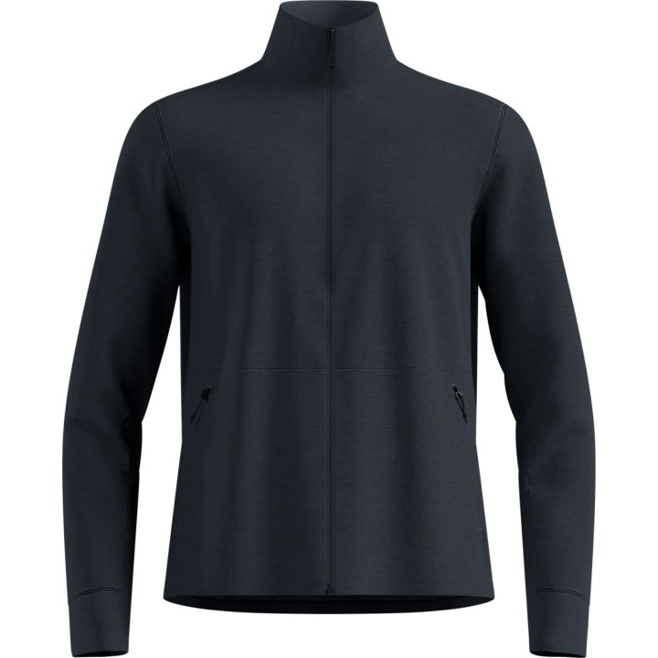 Chaqueta de capa intermedia con cremallera completa Odlo Grid Fleece, negro jaspeado, talla L