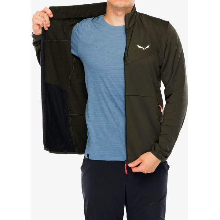 Chaqueta de forro polar Salewa Puez Cammino PL, color verde oliva oscuro, talla S