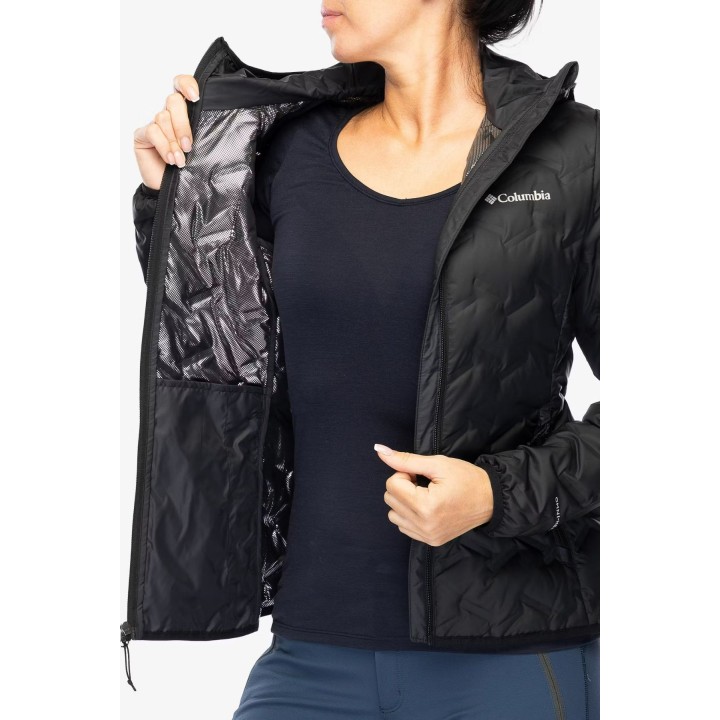 Chaqueta de plumón con capucha Columbia Delta Ridge II para mujer, negra, talla S