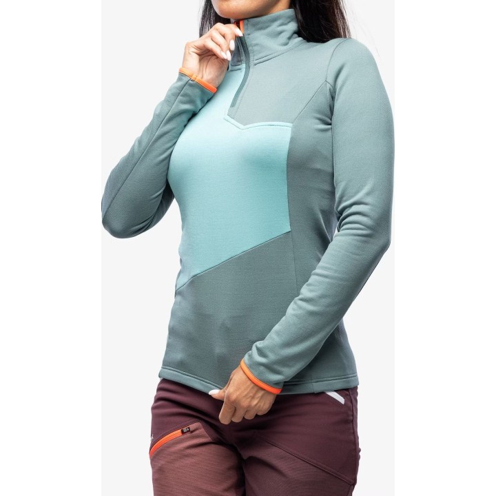 Jersey de cuello alto con media cremallera Ortovox Fleece Grid para mujer, negro, talla L