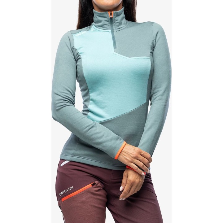 Jersey de cuello alto con media cremallera Ortovox Fleece Grid para mujer, negro, talla L