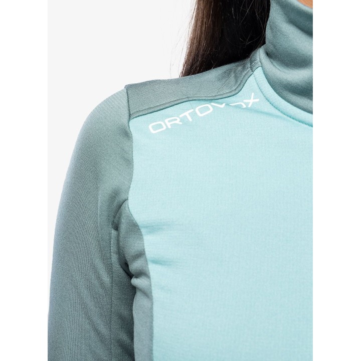 Jersey de cuello alto con media cremallera Ortovox Fleece Grid para mujer, negro, talla L