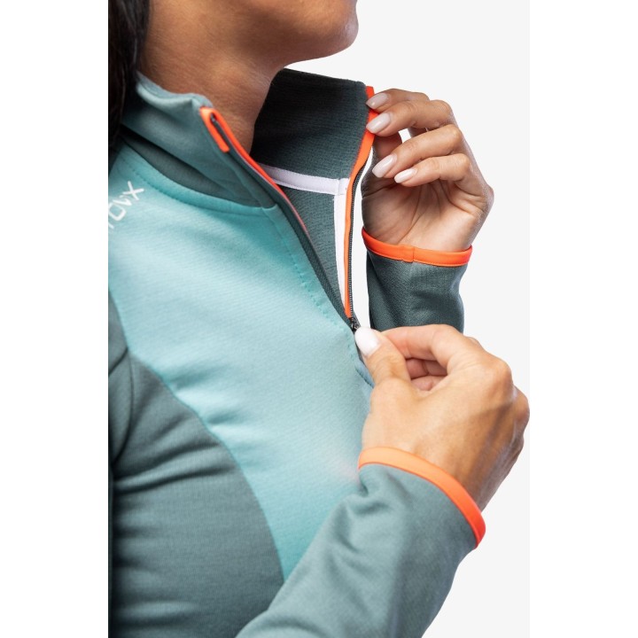 Jersey de cuello alto con media cremallera Ortovox Fleece Grid para mujer, negro, talla L