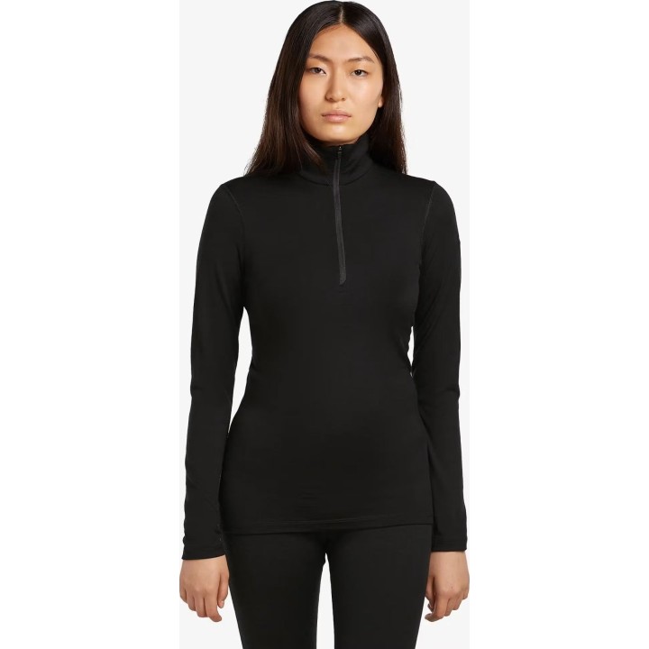 Jersey de manga larga con media cremallera Icebreaker Merino 200 Oasis para mujer, negro