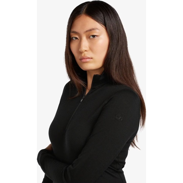 Jersey de manga larga con media cremallera Icebreaker Merino 200 Oasis para mujer, negro