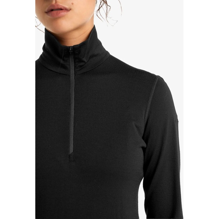 Jersey de manga larga con media cremallera Icebreaker Merino 200 Oasis para mujer, negro