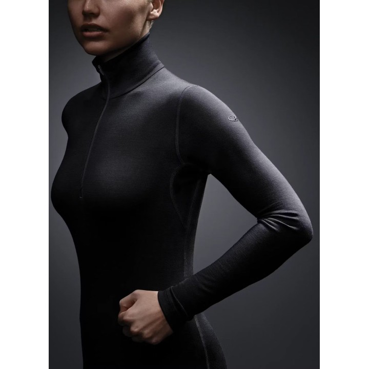 Jersey de manga larga con media cremallera Icebreaker Merino 200 Oasis para mujer, negro