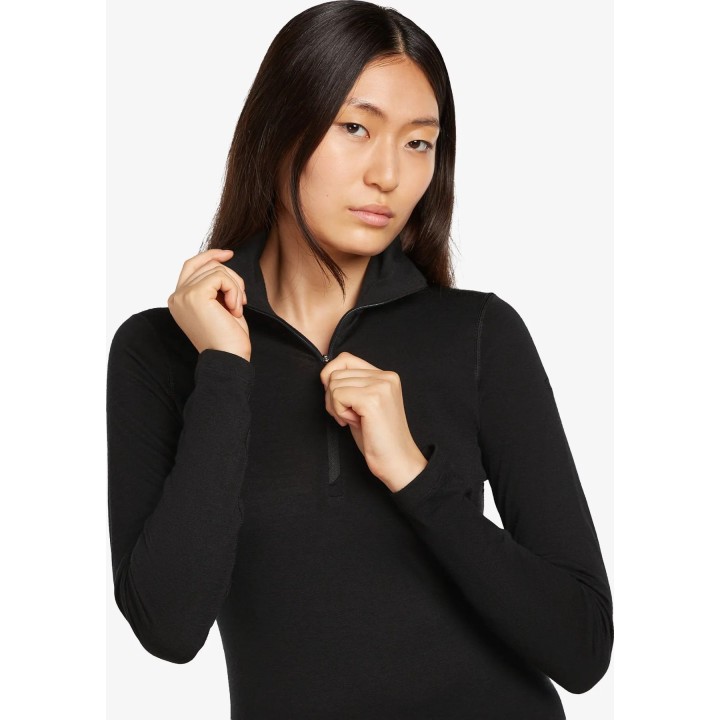 Jersey de manga larga con media cremallera Icebreaker Merino 200 Oasis para mujer, negro