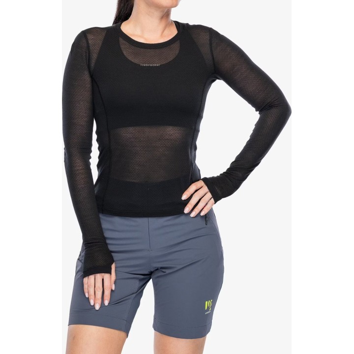 Jersey de mujer Icebreaker Merino 75 Cool-Lite Featherlight LS Crewe, negro