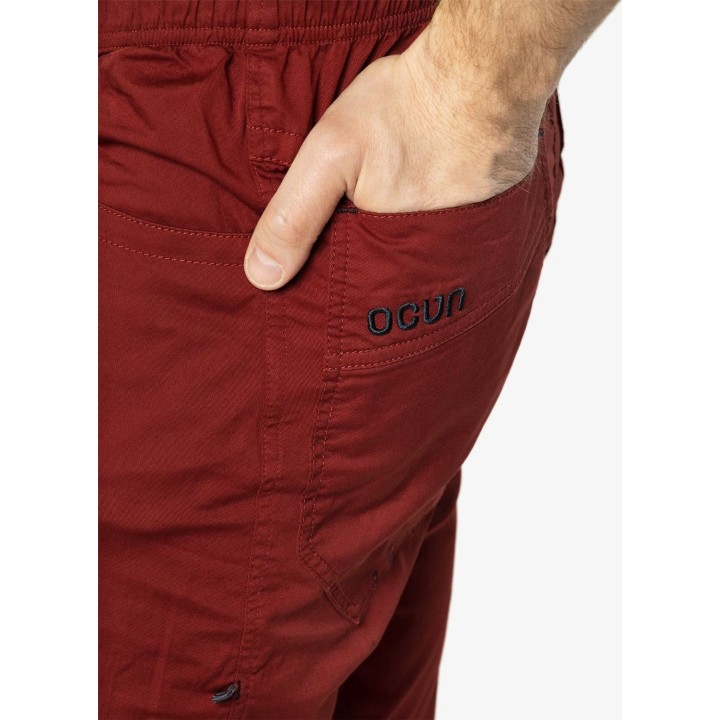 Pantalones de escalada orgánicos Ocun Drago para hombre, color vino Syrah, talla M