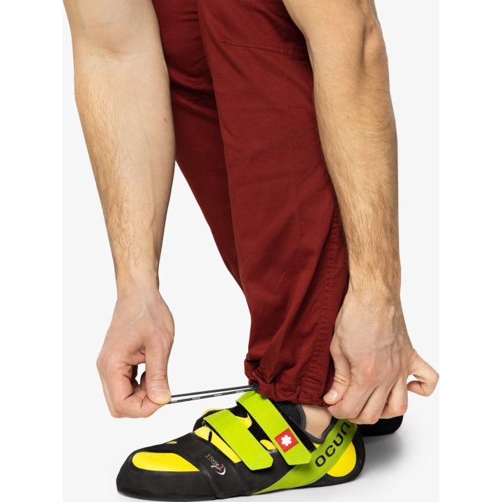 Pantalones de escalada orgánicos Ocun Drago para hombre, color vino Syrah, talla M