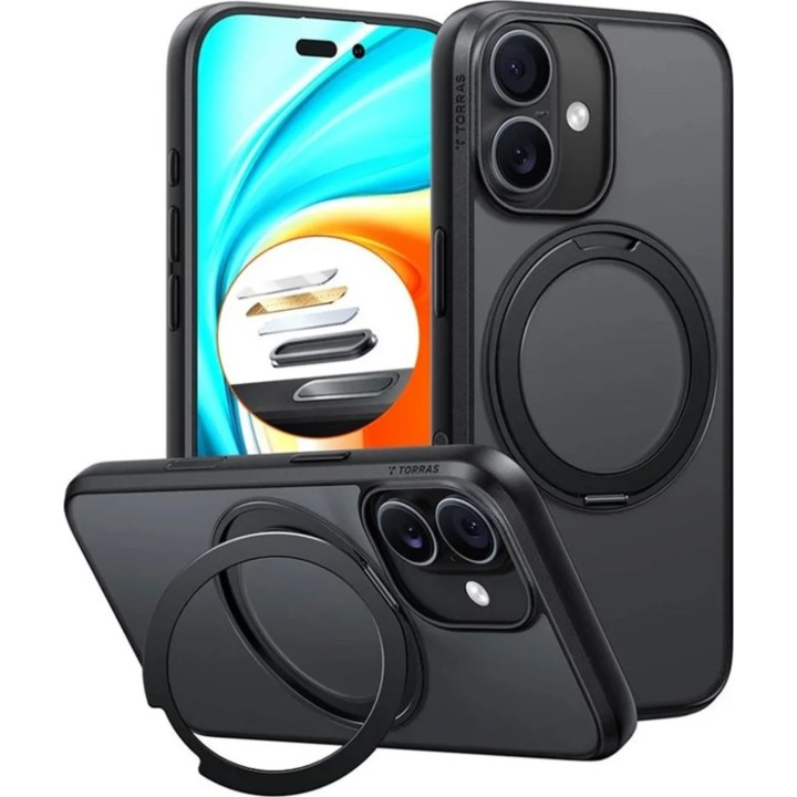 TORRAS Ostand Pro - Funda compatible con MagSafe para iPhone 17 (negra)