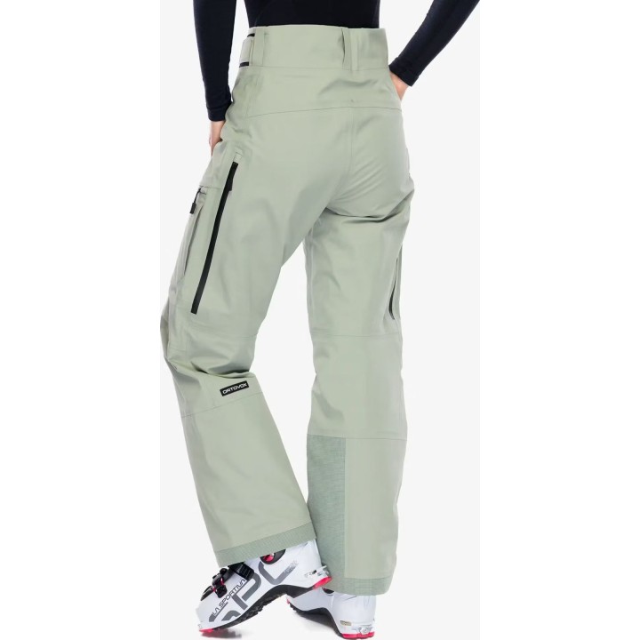 Pantalones Ortovox Ravine Free 3L Hardshell para mujer, color verde salvia, talla S