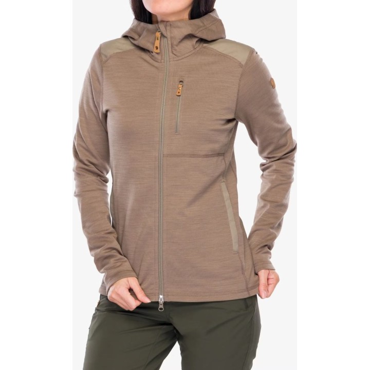 Sudadera con capucha de forro polar Fjällräven Keb para mujer, color marrón ante, talla S