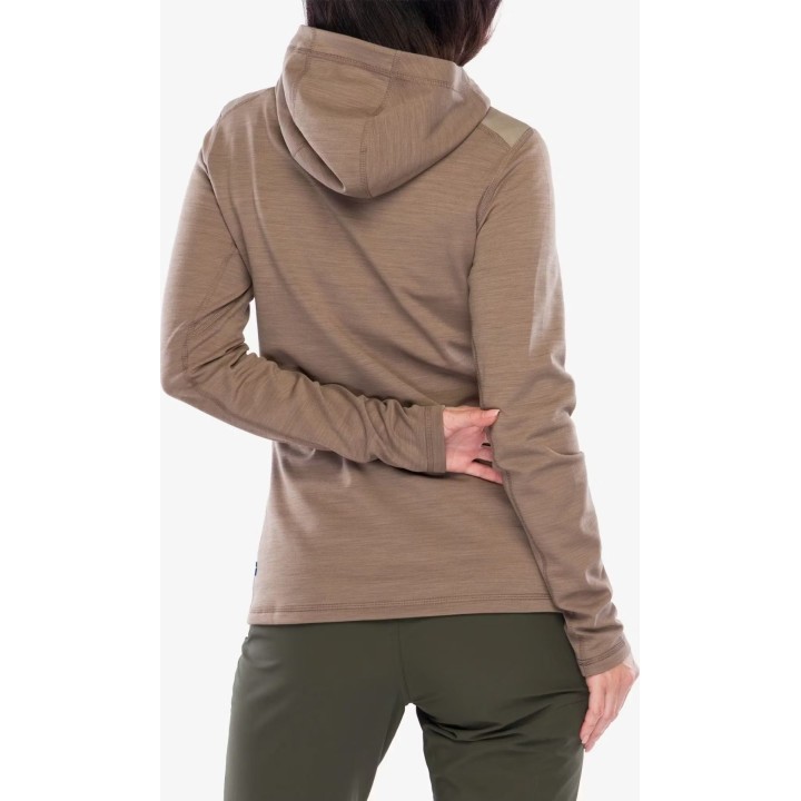 Camisola com capuz Fjällräven Keb Fleece para mulher, cor castanho camurça, tamanho S