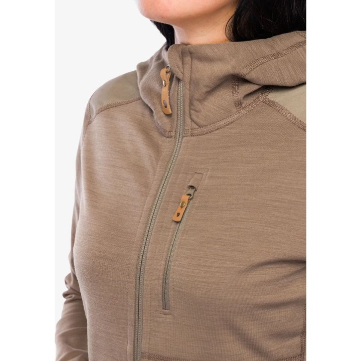 Camisola com capuz Fjällräven Keb Fleece para mulher, cor castanho camurça, tamanho S