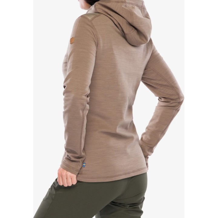 Sudadera con capucha de forro polar Fjällräven Keb para mujer, color marrón ante, talla S