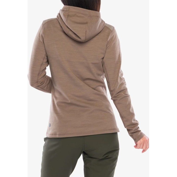 Camisola com capuz Fjällräven Keb Fleece para mulher, cor castanho camurça, tamanho S