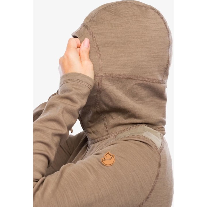 Camisola com capuz Fjällräven Keb Fleece para mulher, cor castanho camurça, tamanho S