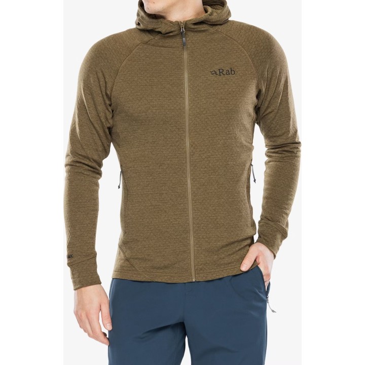 Sudadera con capucha de forro polar ligera Rab Nexus para hombre, color roble, talla XL