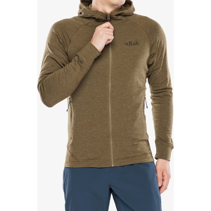 Sudadera con capucha de forro polar ligera Rab Nexus para hombre, color roble, talla XL