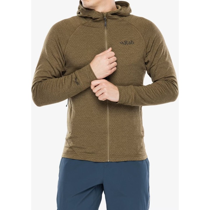Sudadera con capucha de forro polar ligera Rab Nexus para hombre, color roble, talla XL