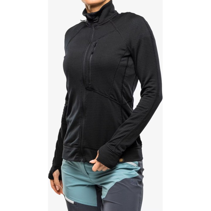 Sudadera con capucha de forro polar Turbat Ilma 3 para mujer, con cremallera completa, color negro azabache, talla L