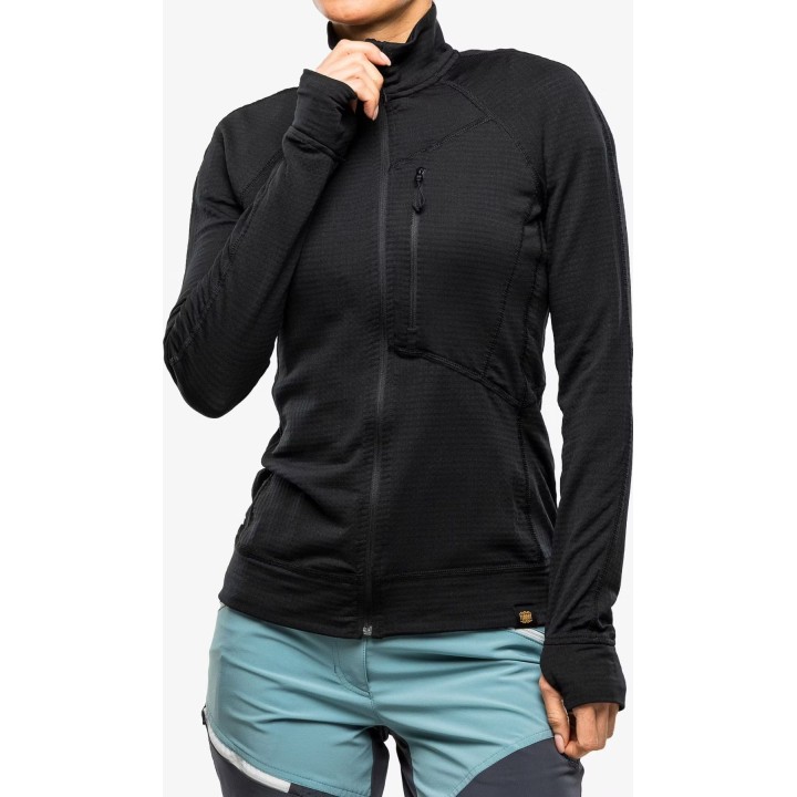 Turbat Ilma 3 Damen-Fleece-Hoodie mit durchgehendem Reißverschluss, Jet Black, Größe L