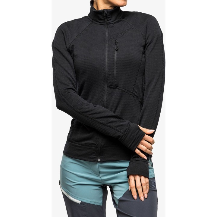 Turbat Ilma 3 Damen-Fleece-Hoodie mit durchgehendem Reißverschluss, Jet Black, Größe L