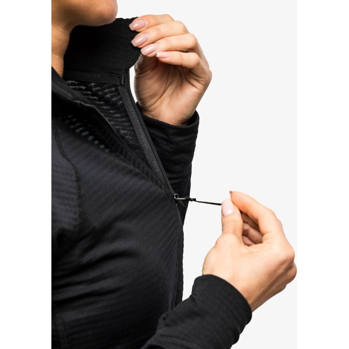 Turbat Ilma 3 Damen-Fleece-Hoodie mit durchgehendem Reißverschluss, Jet Black, Größe L