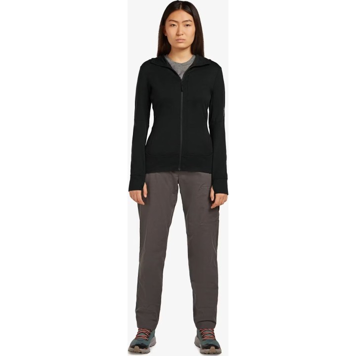 Sudadera con capucha Icebreaker Merino 260 Quantum IV LS para mujer, color negro