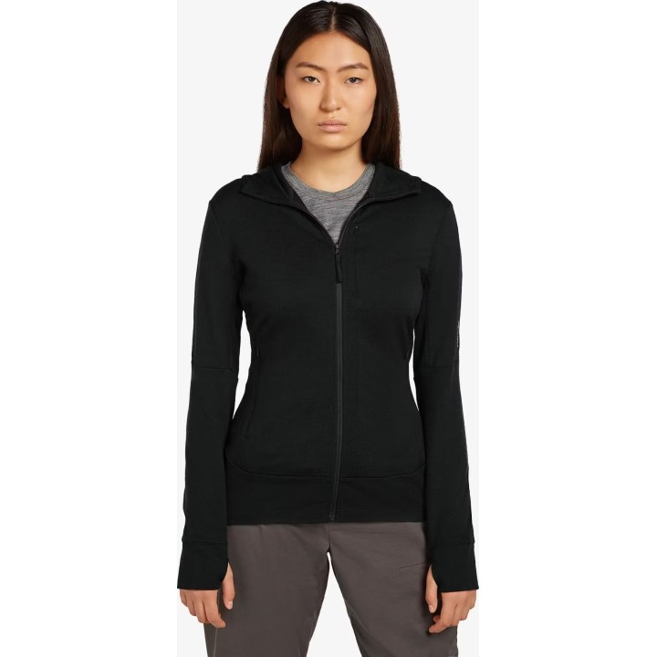 Sudadera con capucha Icebreaker Merino 260 Quantum IV LS para mujer, color negro