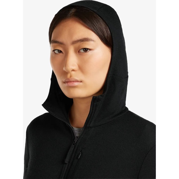 Sudadera con capucha Icebreaker Merino 260 Quantum IV LS para mujer, color negro