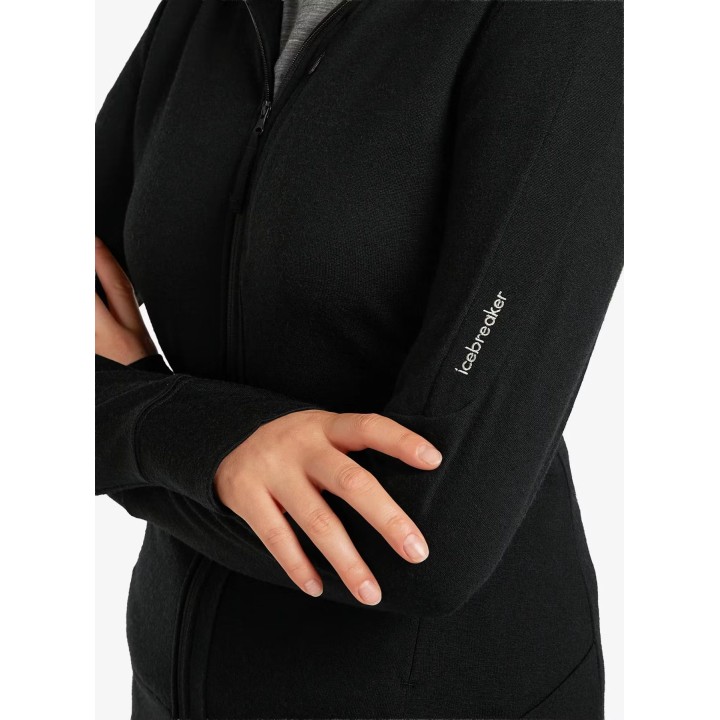 Sudadera con capucha Icebreaker Merino 260 Quantum IV LS para mujer, color negro