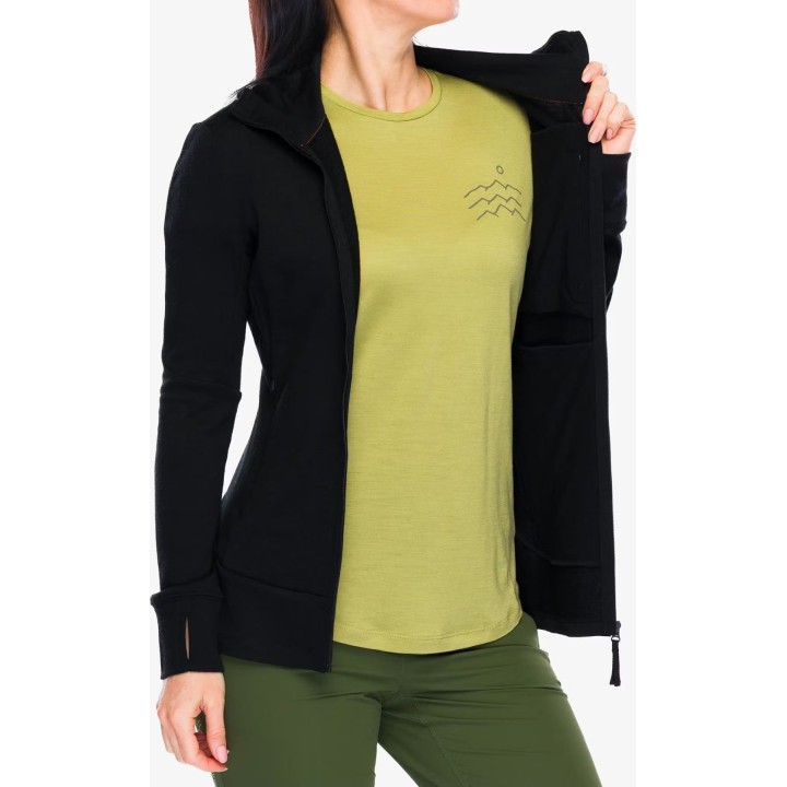 Sudadera con capucha Icebreaker Merino 260 Quantum IV LS para mujer, color negro