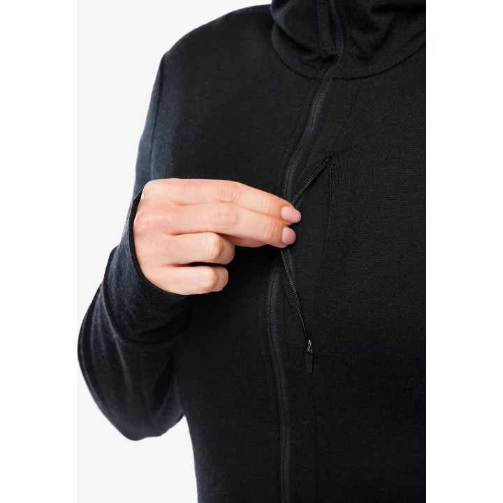 Sudadera con capucha Icebreaker Merino 260 Quantum IV LS para mujer, color negro
