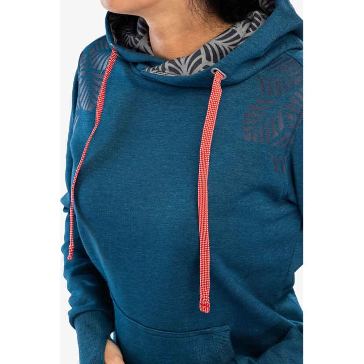 Sudadera con capucha Ocun para mujer, azul ópalo/silverscone