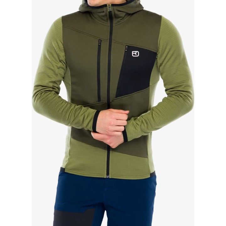 Polo à capuche en polaire Ortovox Fleece Grid pour homme, motif « Wild Herbs », taille S