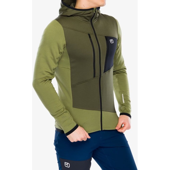 Polo à capuche en polaire Ortovox Fleece Grid pour homme, motif « Wild Herbs », taille S
