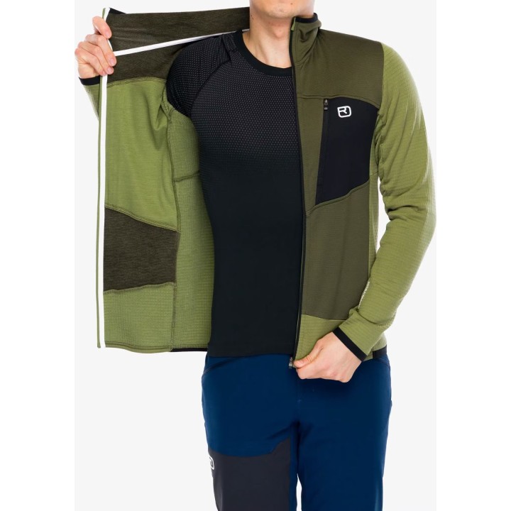 Polo à capuche en polaire Ortovox Fleece Grid pour homme, motif « Wild Herbs », taille S