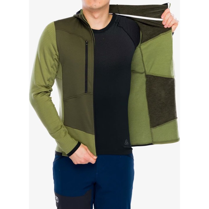 Felpa con cappuccio Ortovox Fleece Grid da uomo, modello Wild Herbs, taglia S