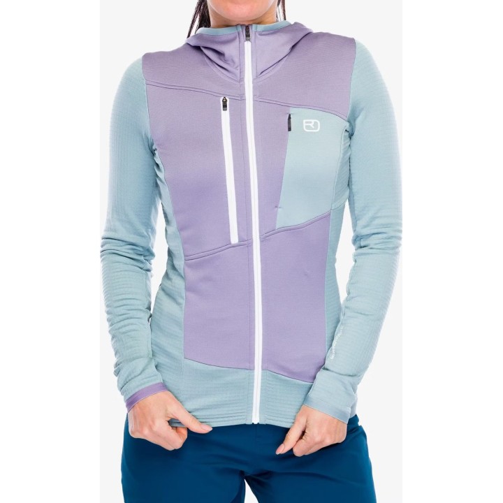 Sudadera con capucha Ortovox Fleece Grid para mujer, color gris glaciar, talla L