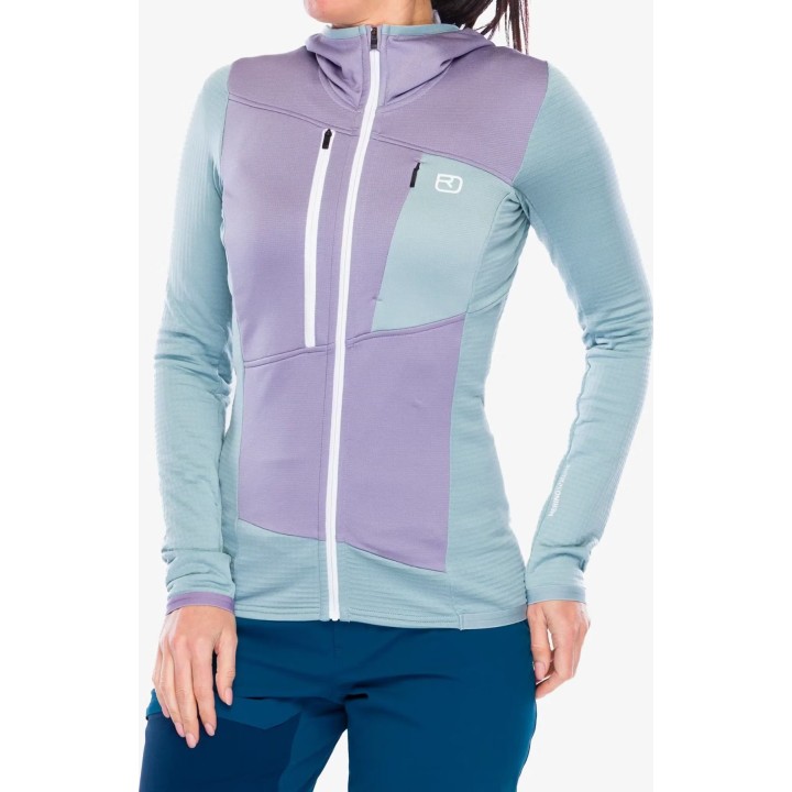 Polo à capuche Ortovox Fleece Grid pour femme, gris glacier, taille L